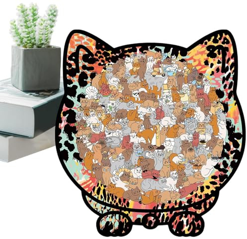 Yulokdwi Puzzles De Chat pour Adultes | Décor Mignon et Drôle avec Cadre Photo - 135 Pièces Puzzles en Bois pour Adultes avec Boîte De Rangement | pour Ami Et Amateur d'animaux Exposition dans Le