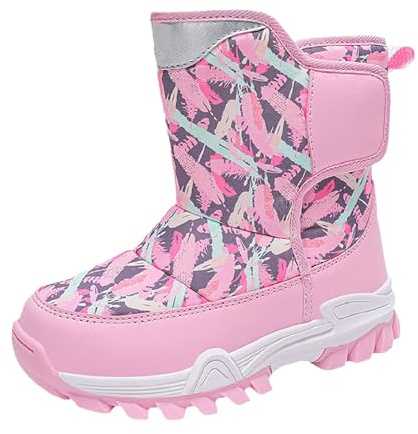 Snow Boots for Kids Boys Girls Winter Waterproof Insulated Fleece Lined Snowboots Teen Cozy Slip Resistant Ski Shoes (Pink, 2 Big Kids)