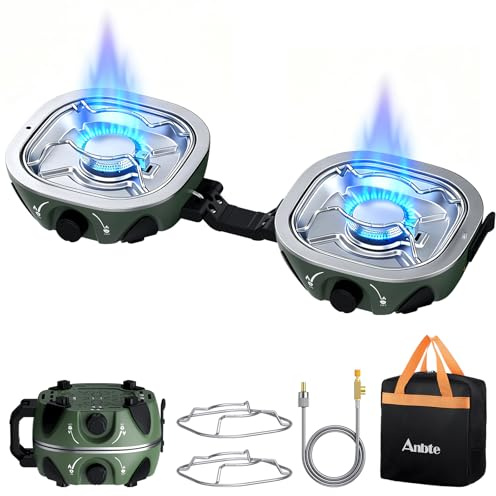 Anbte 20.6 Folding Propane Camping Stove with Adjustable Burners, Green