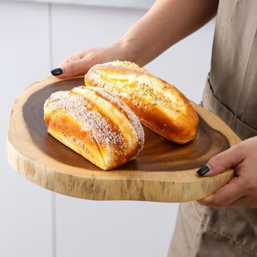 Tabla de cortar de madera de olivo, tabla de cortar de madera de acacia sólida de 2,5 cm de grosor, tabla de cortar redonda para pan, frutas y verduras, tabla de servir de madera de 23 x 28 cm o 31 x