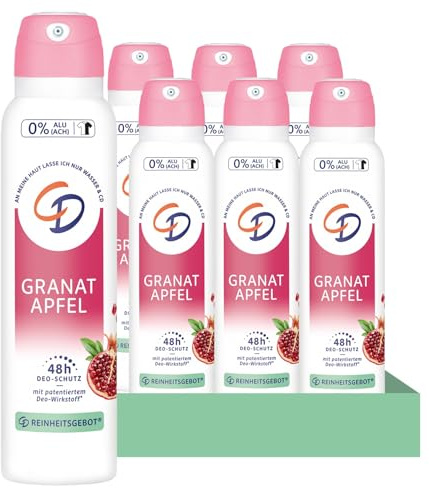 CD deodorant spray ekologiskt granatäpple | 6 x 150 ml | deodorant utan aluminiumsalter | långvarigt skydd för 24 timmar | lämplig för känslig hud | vegansk kroppsvård