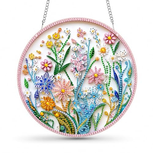 Diamond Painting Art Hanging Kits Summer Flower Art Kits for Beginners | Crystal Gem Hanging Decor with Chain, Shiny Pendant Suncatcher Window Decor for Home Office Gift