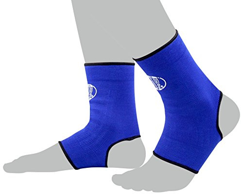 BAY Sprunggelenkbandage mit Kompression aus Polyester-Baumwolle, Knöchelschutz für Sport, Blau/Schwarz/Weiß, XS-XL