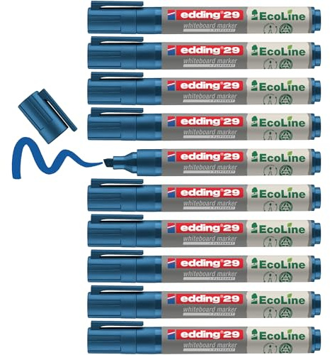 edding 29 Ecoline Whiteboardmarker - blau - 10 Whiteboard Stifte - Keilspitze 1-5 mm - Boardmarker abwischbar - Whiteboard, Flipchart, Magnettafel, Pinnwand, Memoboard - Sketchnotes - nachfüllbar