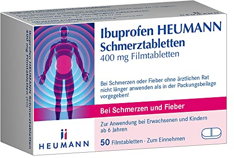 Ibuprofen HEUMANN Schmerztabletten 400 mg Filmtabletten, 50 St | Bei leichten bis mäßig starken Schmerzen wie Kopfschmerzen Zahn- oder Regelschmerzen, fiebersenkend & entzündungshemmend