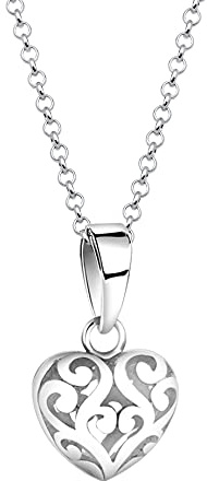 Nenalina Damen Halskette mit Herz Anhänger, Schmuck Halskette für Frauen und Mädchen mit Anhänger, Damen-Silberkette mit Ornament Herz, Kette 45 cm mit Karabiner 925 Sterling Silber