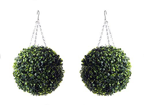Best Artificial Pair of 28cm Green Boxwood Buxus Grass Hanging Topiary Balls