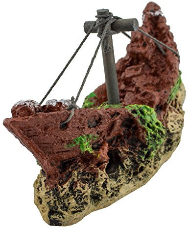 Jad RO-2289 Schiffswrack mit Segelmast für das Aquarium ca. 19cm - hochwertige Aquarium Dekoration Deko Polyresin Becken