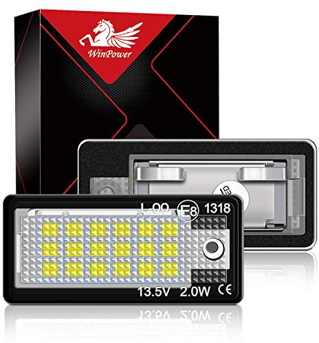 WinPower Kennzeichenbeleuchtung Glühbirnen Nummernschildbeleuchtung SMD mit CanBus Fehlerfrei 6000K Kaltweiß Super hell 12V PKW Kompatibel mit A3 S3 A4 S4 B6 B7 RS4 RS6 A8 S8 Q7 usw., 2 Stücke