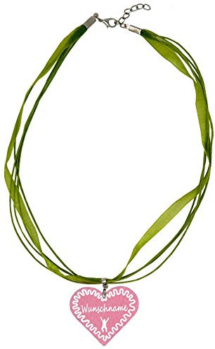 benobler Trachtenschmuck Trachtenkette Organzaband grün mit Filz Herz Damen Dirndlkette Organzakette Oktoberfest Wunschaufdruck (Herz - rosa)