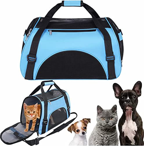 Haustiertasche Tiertragetasche Transporttasche für Kleine Hunde Katze Welpe Tragetasche Haustier Reisetasche Wasserfest Transportbox mit Netzfenster Reise Hundetasche Reiseträger Katzentasche Blau L