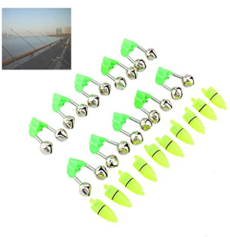 Zerone Set von 10 Angeln Alarm Licht LED Twin Glocken Angelgerät Nacht Angelzubehör Tragbare Nacht Meer Fisch Grün Rod Clip Tip Fisch Köder Alarm