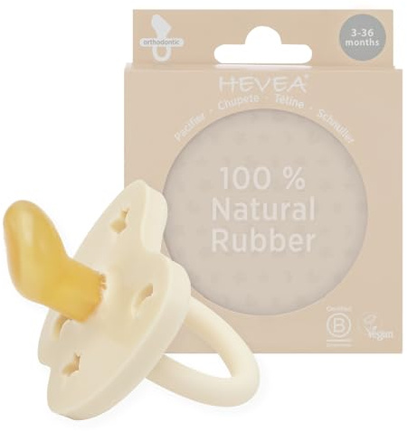 HEVEA Naturkautschuk Schnuller Kiefergerechte Form, 3-36 Monate - Hygienisches Einteiliges Design für Neugeborene bis Kleinkinder, BPA-frei, Weich & Langlebig - Einzelpackung (Milchweiß)