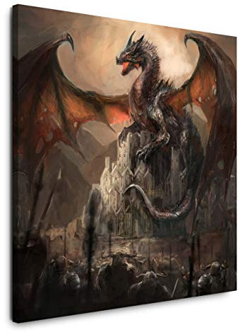 EAUZONE GmbH dunkler Drache 60x60cm Wandbild auf Leinwand, Kunstdruck Moderne Bilder