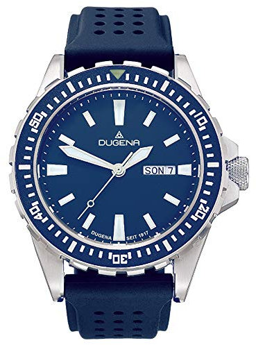 Dugena Herren-Armbanduhr 4460980 Divers Friend, Quarz, blaues Zifferblatt, Edelstahlgehäuse, Mineralglas, Silikonarmband, Dornschließe, 20 bar