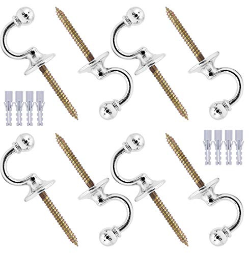 Geluode 8 Pcs Metal Curtain Holdbacks, Curtain Tieback Hooks Metal U Ball End, Decorative Wall Mounted Drapery Tiebacks with Screws, Heavy Duty Window Treatment Holdbacks for Home Decor