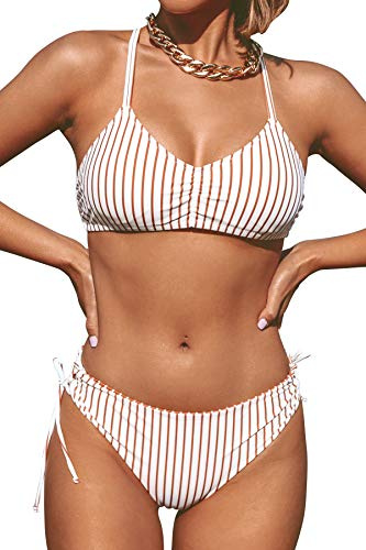 CUPSHE Bikini Damen Set Gestreift Wendeslip Geflochtene Träger Zweiteilig