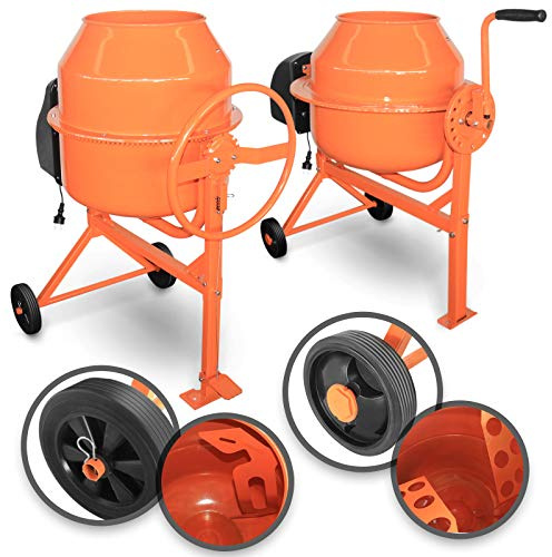 TIMBERTECH® Mezcladora de Hormigón - Eléctrica, con Ruedas, Capacidad de 70/140l, 220W/550W, 220V, Acero, Asa de Volteo - Hormigonera, Revolvedora de Cemento, Amasadora de Concreto (140 litros)