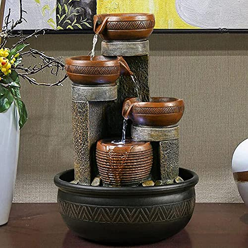 Handunmi 15.7 H 4-Tier Indoor Tabletop Waterfall Fountain with LED Lights Desktop Fountains Calming Sound for Home Office Decor (15.7ihch)