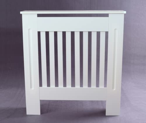 Radiator Cover White Modern Painted MDF Cabinet Slats Grill Wood Top Shelf Wall Shelf Cabinet Heating Covers, for Living Room/Bedroom/Kitchen/Hallway, Small