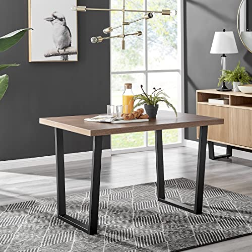 Furniturebox UK Kylo 120cm 4 Seat Large Brown Wood Effect Dining Table with U-Shape Black Metal Legs for a Industrial Design Kitchen Table for Dining Room (Table Only)