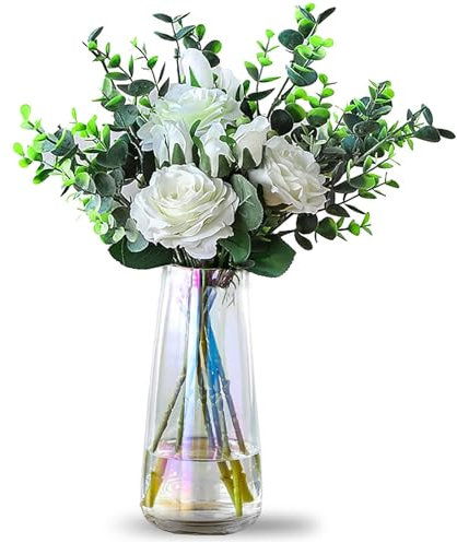 DRERIO Bunte Irisierte Glasvase - Moderne Hohe Vase für Blumen, Dekor im Heimbüro, Wohnzimmer, Mittelstücke, 22 × 10 cm