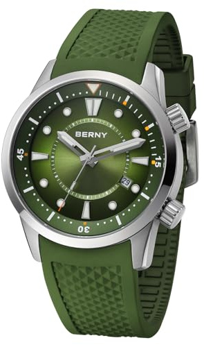 BERNY Herrenuhr Automatische Mechanische Armbanduhr mit Verschraubter Krone Taucheruhr für Herren 20ATM Wasserdicht