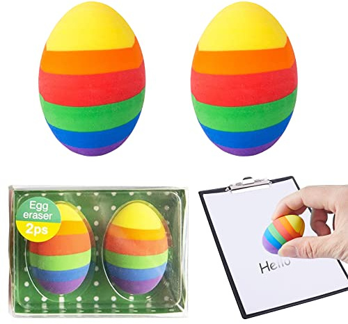 Mecctuck 2 Stück Radiergummi Ostern, Ostereier Radierer, Bunt, Gummi, 2B, Osterei Geschenk, Kinder Geburtstag Party Mitgebsel, Schule, Gemälde, Künste