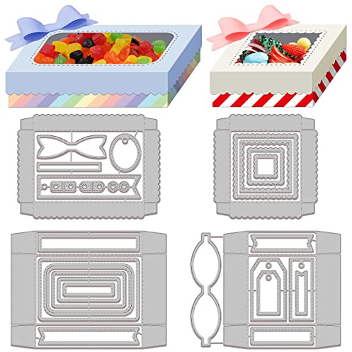 GLOBLELAND 3D Geschenkbox mit Fenster Stanzformen aus Metall 3D-Süßigkeitenbox Rahmen Stanzformen Prägeschablonen Vorlage für Papier