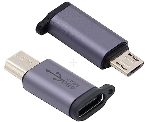 NFHK 2 st/parti USB-C USB2.0 typ C hona till mikro mini USB hane strömadapter 480 Mbps data med kedjehål