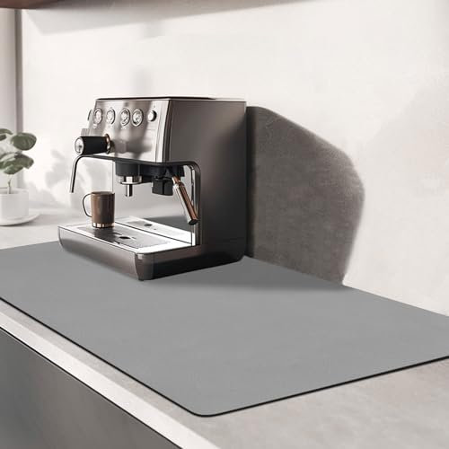 TENQUAN Självtorkande matta för köksbänk 50 x 30 cm vattenabsorberande dräneringsmatta med halkfri botten disktorkmatta kaffemaskin matta tallrikar rack matta bänkskiva skyddsmatta (ljusgrå)