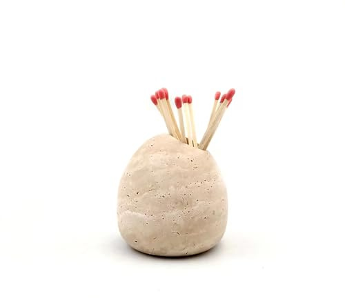 PHINILUX 100% Travertine Match Holder |Toothpick Holder | Cute Beige Match Cloche | Matches Jar Box for Candles or Bathroom Decor | 3x3x3 | Matches NOT Included