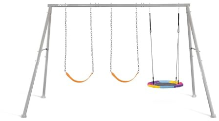Intex 44134 – Kinderschaukel mit Zwei Sitzen und Nestschaukel, Stahl, Grau, 343x235x200 cm