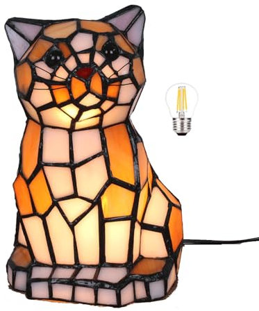 Tierische Tischlampe Im Tiffany-stil, Vintage-tischlampe, Handgefertigte Tischlampe Mit Buntglasschirm, Schlafzimmer-nachttischlampe, Arbeitszimmer-tischlampe, Büro-tischlampe (Kitten)