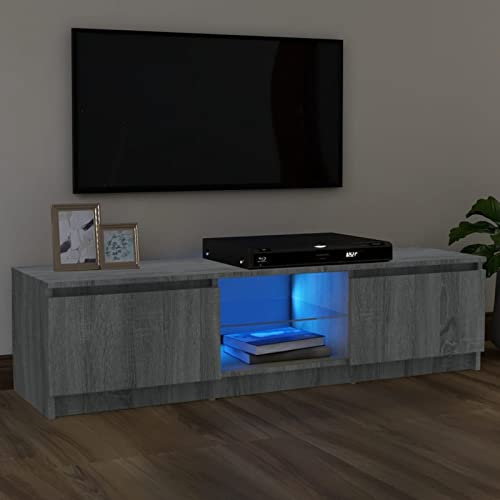 IKAYAA Meuble TV LED 120 cm Banc TV Meuble TV Chambre Table TV Meuble de tele Éclairage LED RGB avec Couleur réglable Convient pour Salon ou Chambre-Sonoma gris-120 x 30 x 35.5 cm
