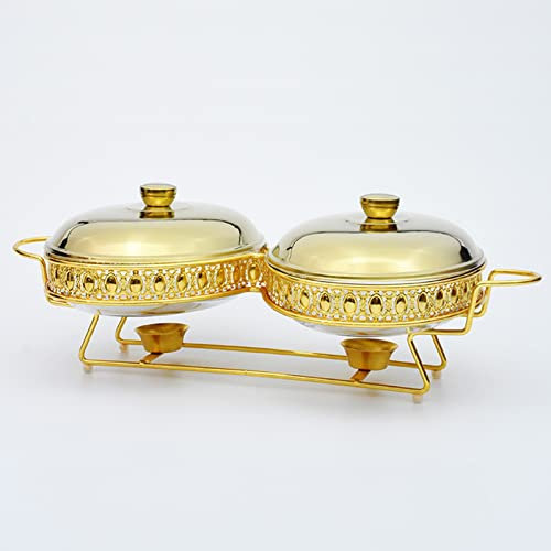 ZERAPH Rundes Edelstahl-Chafing-Dish-Buffet-Set, 3 l großes Chafer- und Buffet-Wärmer-Set mit Deckel, Speisenwärmer-Tablett für Buffet-Party-Bankett (Gold 1,5 l x 2)