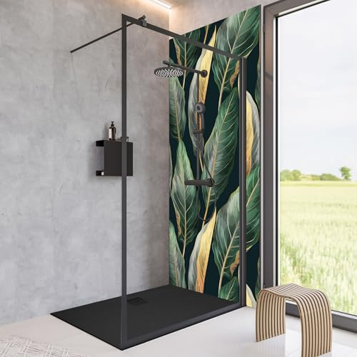 Schulte paroi douche italienne 90x200 noir barre 122cm réversible, 6mm | verre trempé anti-calcaire barre recoupable réglage 88.8-90.0 cm
