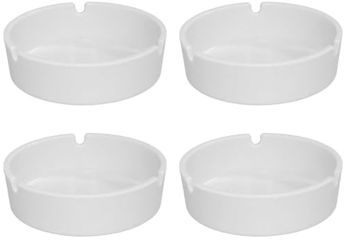 Acan Tradineur - Pack de 4 ceniceros Redondos de cerámica, Cuenco, Recipiente con Muescas para Cigarrillos, Uso Interior y Exterior, hostelería, hogar (Blanco, Ø 10 cm)