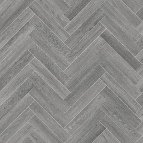 Grey Modern Herringbone Parquet Effect Maestro Vinyl Flooring 2mm Anti-Slip Lino for Kitchen Bathroom (W: 2m x L: 3m)