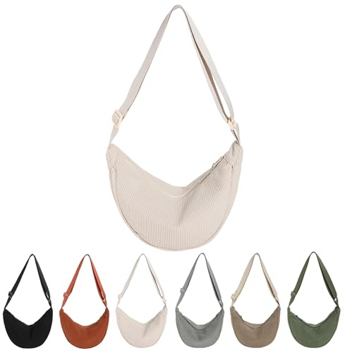 CXINLky Halbmond Tasche Damen, Hobo Half Moon Cord Tasche Großer Kapazität Cord Umhängetasche Crossbody Schultertasche Tragbare Halfmoon Bag Tasche Dumpling Umhängetasche