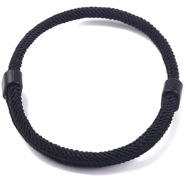 Lilbitty 1 Pezzo Braccialetto Nero Intrecciato a Mano da Uomo in Corda Marina con Doppia Chiusura, Braccialetto Sportivo Regolabile per Uomo, Ideale per Ogni Giorno, Tempo Libero e