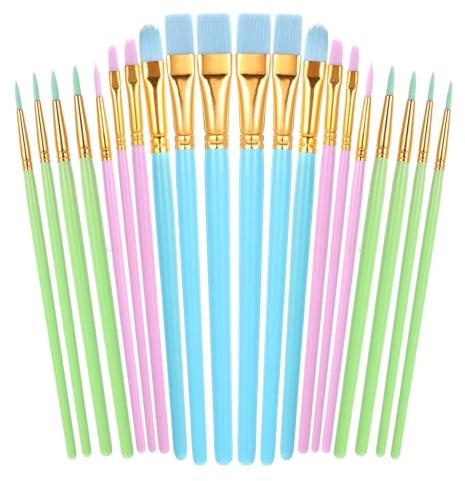 Yuanchu Pinselset Kinder,20 Stück Pinsel Acrylfarbe 9 Verschiedene Größen Pinsel malen nach Zahlen Nylon Flache Runde malerpinsel für Ölfarben Acryl Aquarell Miniaturen Modell Künstler