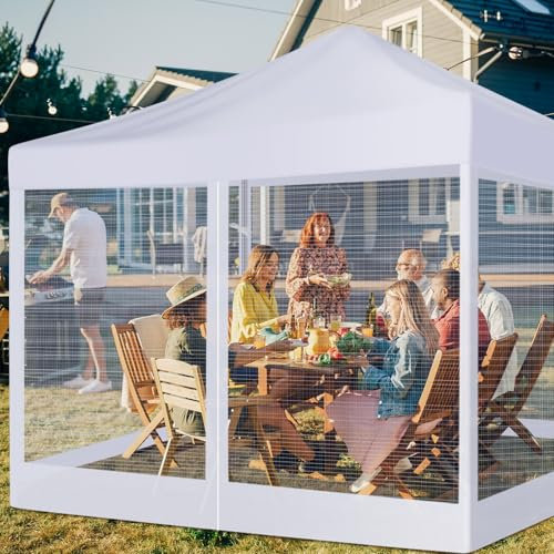 SmoothNovelty 4 Stück Netz-Baldachin mit Reißverschluss für 3 m x 3 m Baldachin, weißes Vordach, Moskitonetz, Sichtschutzwände mit Taschen, Netz, Seitenwand für Terrasse, Garten, Hinterhof, Zeltwände