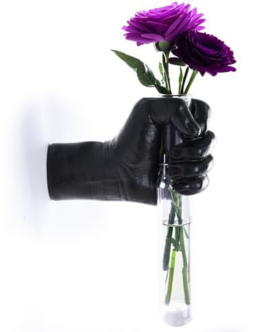 Hand-Form Schwarze Wandvase mit Glasröhrchen – Harz Wanddekoration für Industrial-Loft & Gothic-Raum, 3D Wanddeko, Hängevase Glas, Wandschmuck Dunkles Interieur