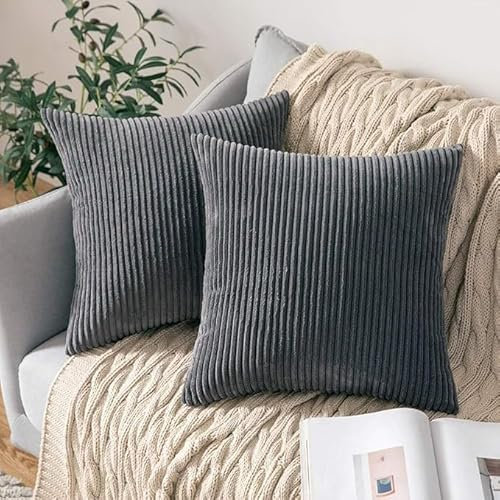 AMFUN 2er Set Kordsamt Kissenbezug, Deko Kissenhüllen, Dekokissen Zierkissenbezug 40x40 cm, Sofakissen Couchkissen Dekokissen Kissenbezug für Sofa Sessel Zuhause Schlafzimmer, Grau