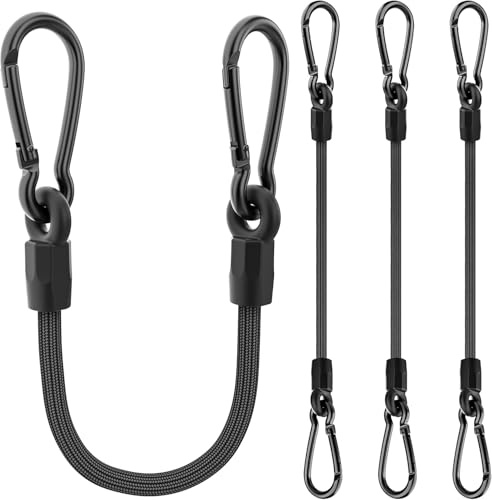 Spanngummi mit Karabiner, 4 Stück Upgrade Expander mit Karabinerhaken 30cm Kurz Gepäckspanner, Schwarz Latex Spanngurte Stark und Elastisch Gummispanner für Sonnensegel, Abdeckplane, Fahrrad, Ladung