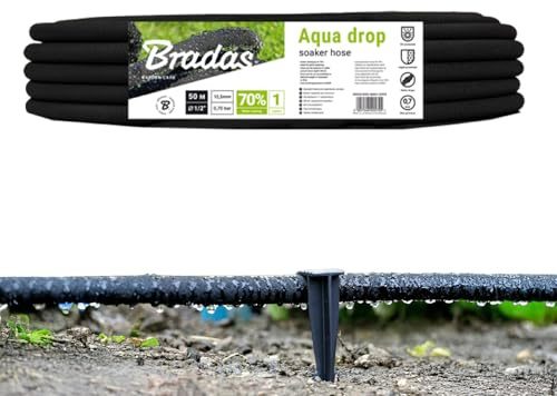 VERDONE Tropfschlauch (Perlschlauch) AQUA-DROP 1/2 50m Set mit 50 Befestigungsankern – Wassersparend bis 70%, UV-beständig, gleichmäßig