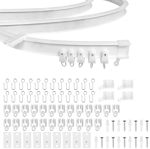 3m weiß Flexible Deckenvorhangschiene, gebogene Vorhangschiene mit stummen Rollen，ideal für Duschfenster, Wohnmobil-Raumteiler, Privatsphäre und Heimdekoration