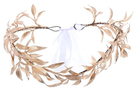 PacuM Lorbeerkranz Gold Goldene Griechische Lorbeerkrone Stirnband Göttin Haarreif Gold Goddess Crown Boho Griechische Göttin Kostüm Accessoires für Renaissance Halloween Rollenspielanlässe