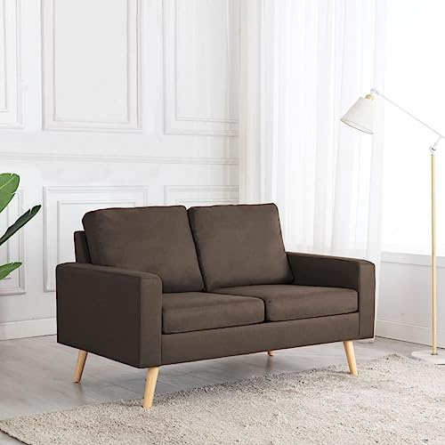 Qnhdfrt Zweisitzer Sofa Braun Stoff Bezogen 130cm Breit Mit Dick Gepolsterten Kissen Stabiler Holzrahmen Für Wohnzimmer Balkon Loungebereich Komfortabel Und Platzsparend